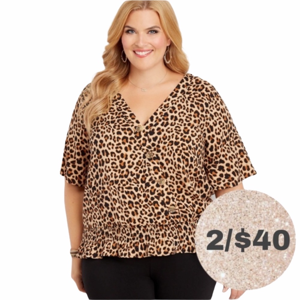 MAURICES LEOPARD PRINT BUTTON FRONT BLOUSE